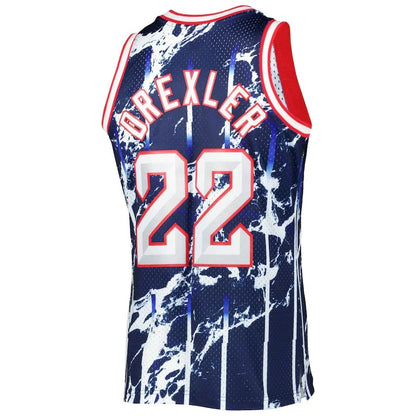 H.Rockets #22 Clyde Drexler Mitchell & Ness 1996-97 Hardwood Classics Marble Swingman Jersey Navy Stitched American Basketball Jersey - Main View