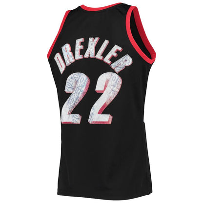 P.Trail Blazers #22 Clyde Drexler Mitchell & Ness 1996-97 Hardwood Classics  75th Anniversary Diamond Swingman Jersey Icon Edition Black Stitched American Basketball Jersey - Main View