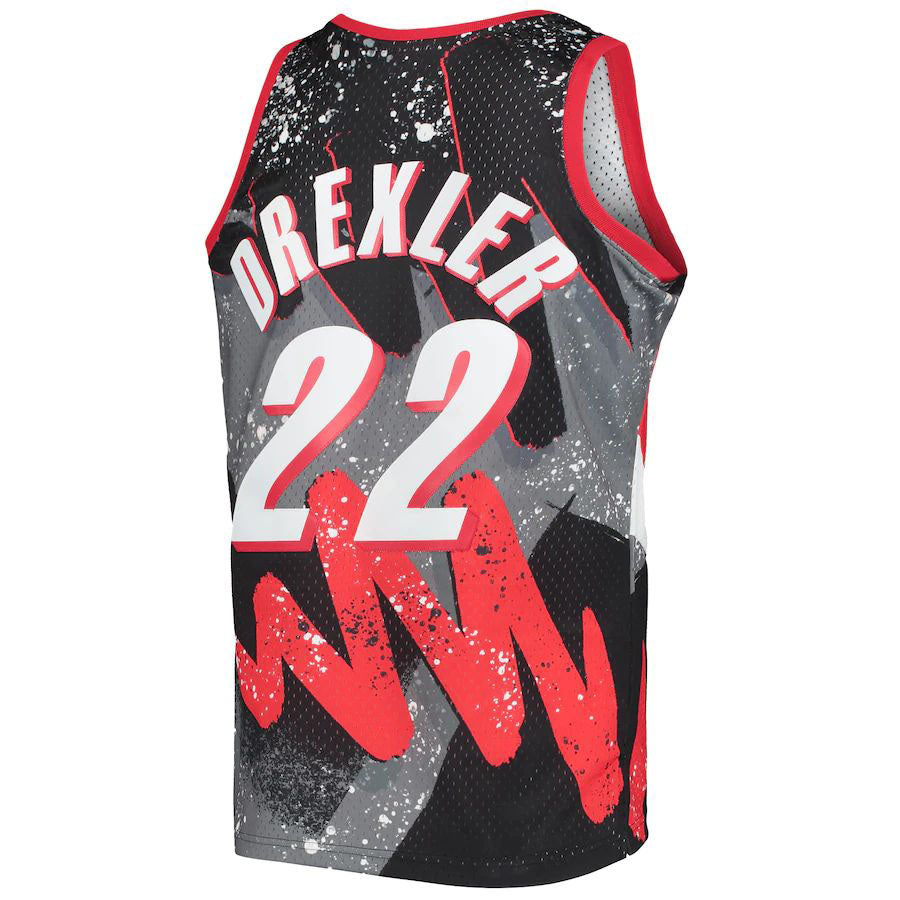P.Trail Blazers #22 Clyde Drexler Mitchell & Ness Hardwood Classics 1991-92 Hyper Hoops Swingman Jersey Black Stitched American Basketball Jersey - Main View