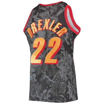P.Trail Blazers #22 Clyde Drexler Mitchell & Ness Hardwood Classics 1991-92 Lunar New Year Swingman Jersey Black Stitched American Basketball Jersey - Main View