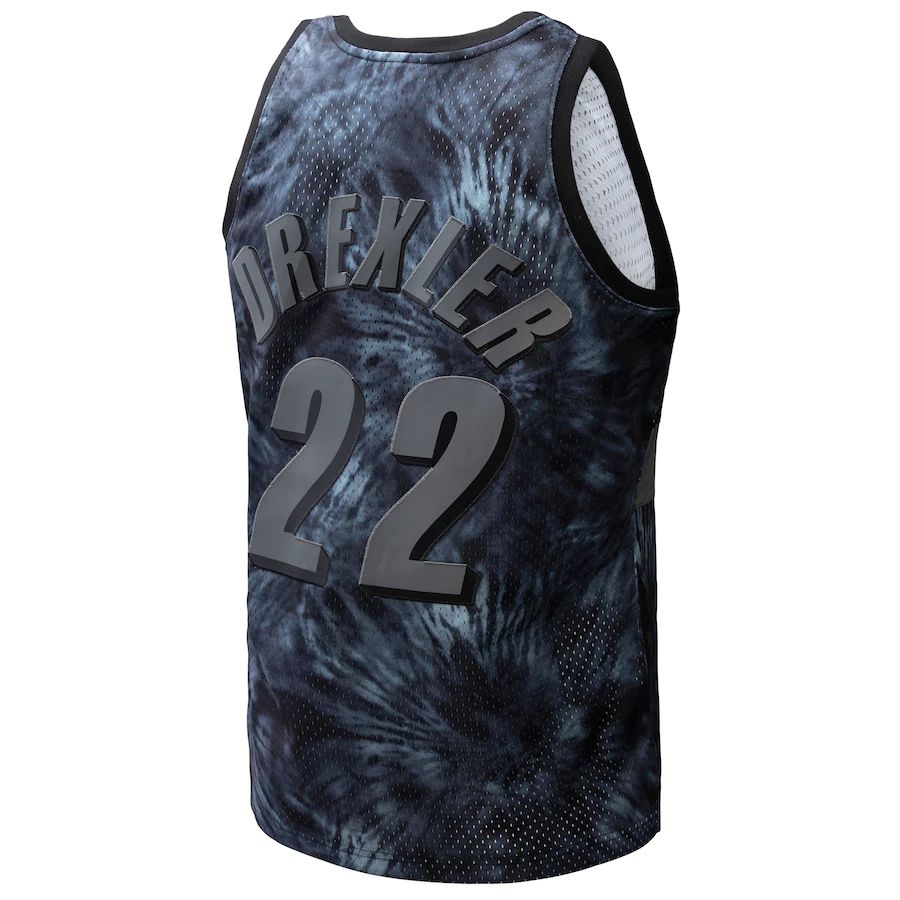 P.Trail Blazers #22 Clyde Drexler Mitchell & Ness Unisex Hardwood Classics 1991-92 Tie-Dye Swingman Jersey Black Stitched American Basketball Jersey - Main View