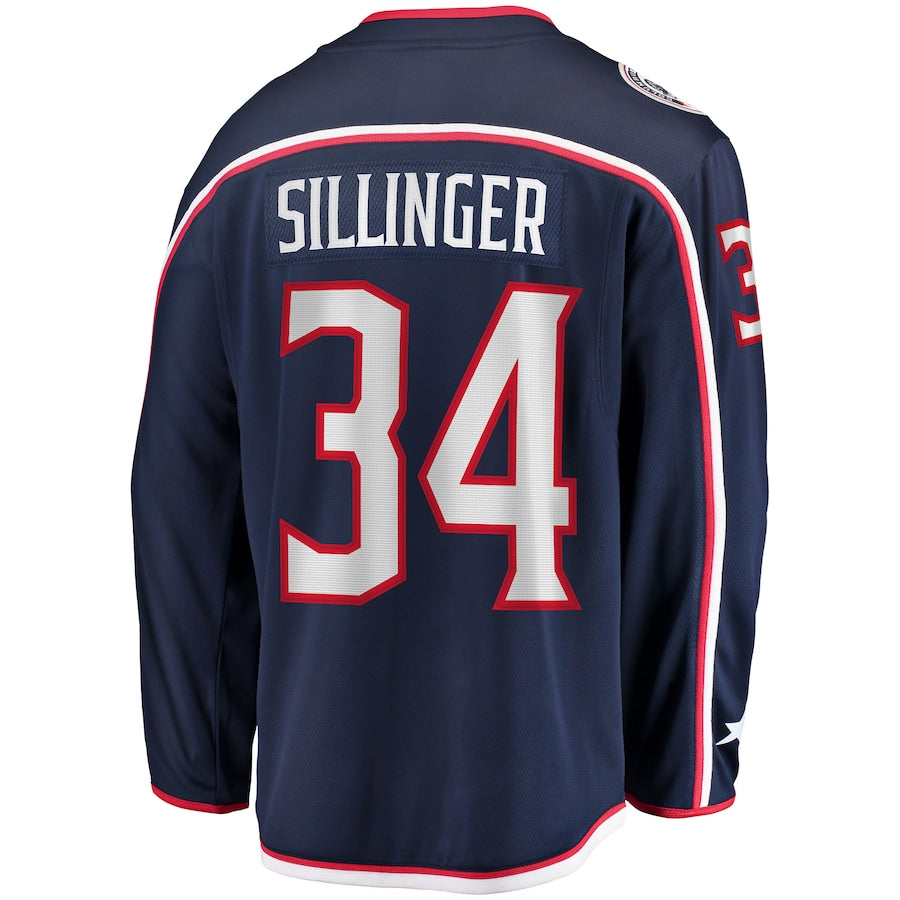 C.Blue Jackets #34 Cole Sillinger Fanatics Branded Home Breakaway Player Jersey Navy Stitched American Hockey Jerseys - Main View