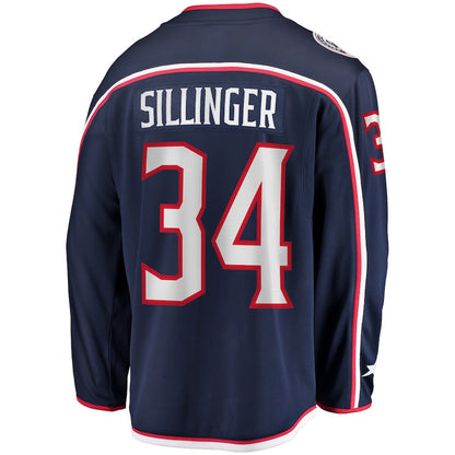 C.Blue Jackets #34 Cole Sillinger Fanatics Branded Home Breakaway Player Jersey Navy Stitched American Hockey Jerseys - Main View