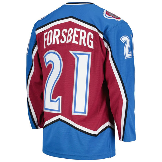 C.Avalanche #21 Peter Forsberg Mitchell & Ness 1995-96 Blue Line Player Jersey - Burgundy American Hockey Jerseys - Main View