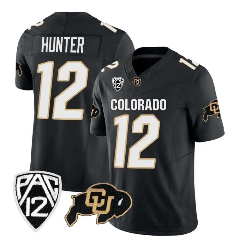 C.Buffaloes #12 Travis Hunter Black 2023 Fuse Football Stitched American College Jerseys - Main View