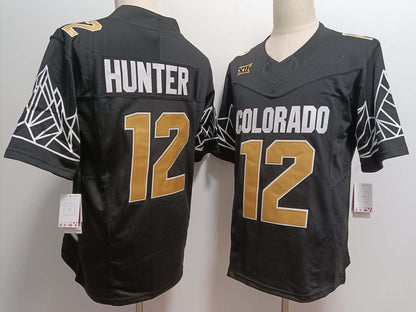 C.Buffaloes #12 Travis Hunter Black Gold With XII Patch FUSE Vapor Stitched American College Jerseys - Main View