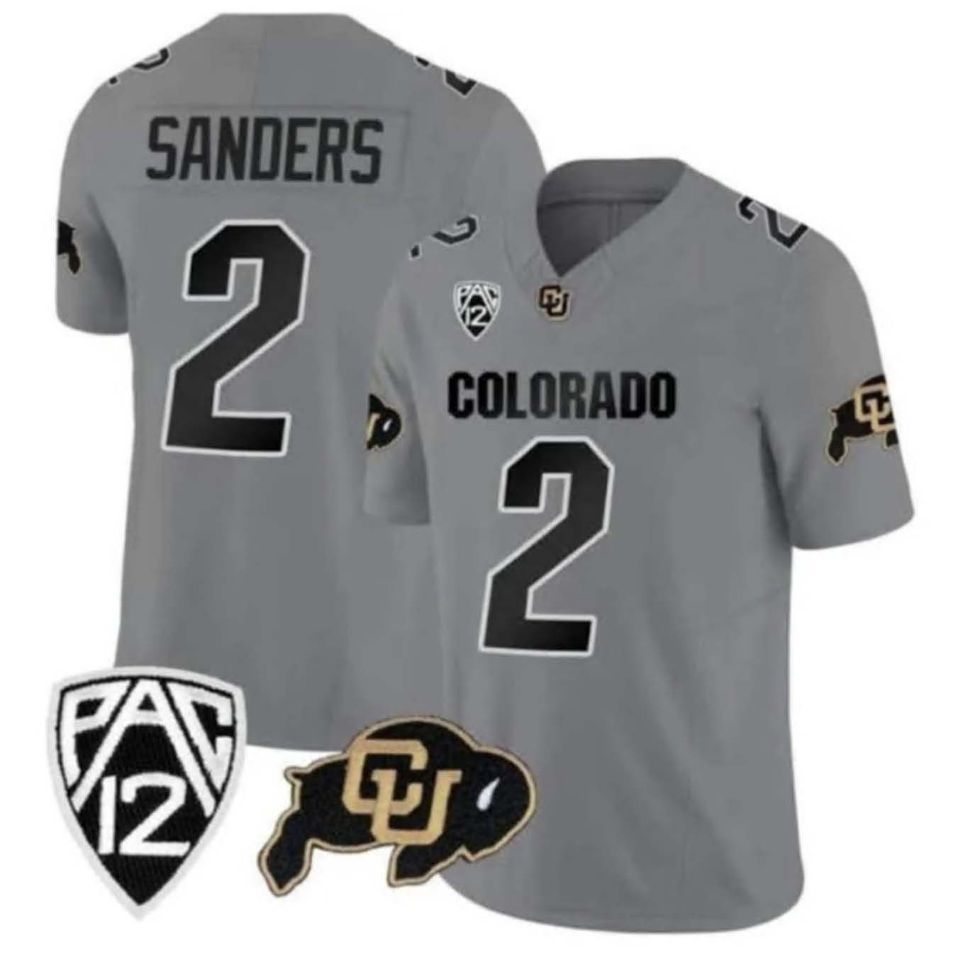 C.Buffaloes #2 Shadeur Sanders 2024 Gray Home Alternative Football Stitched American College Jerseys - Main View