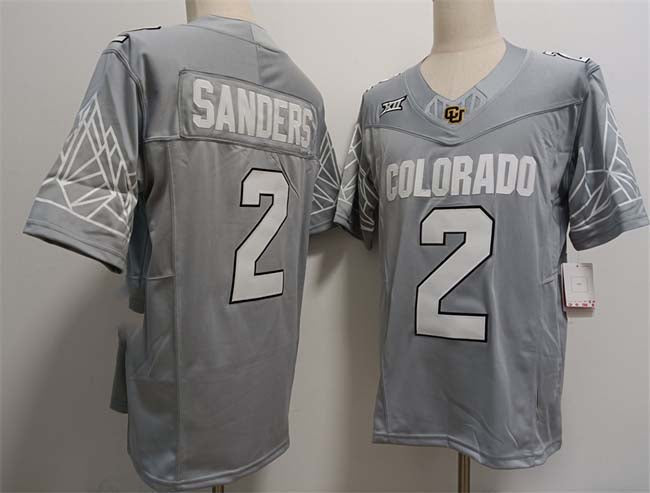 C.Buffaloes #2 Shadeur Sanders Grey With XII Patch 2024 F.U.S.E Stitched Football Stitched American College Jerseys - Main View