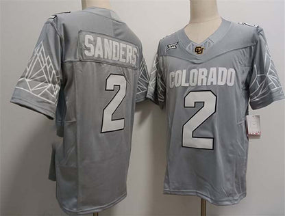 C.Buffaloes #2 Shadeur Sanders Grey With XII Patch 2024 F.U.S.E Stitched Football Stitched American College Jerseys - Main View