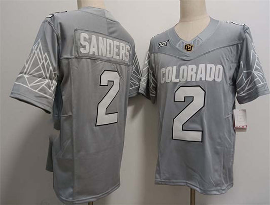 C.Buffaloes #2 Shadeur Sanders Grey With XII Patch 2024 F.U.S.E Stitched Football Stitched American College Jerseys - Main View