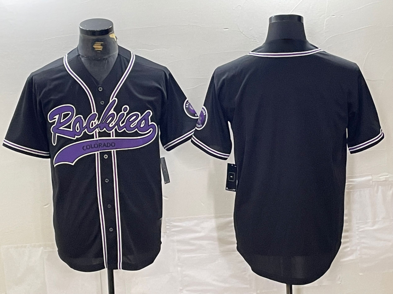 Colorado Rockies Blank Black With Patch Cool Base Stitched Baseball Jersey - Main View