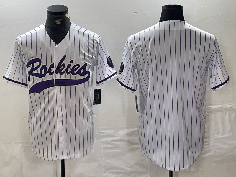 Colorado Rockies Blank White With Patch Cool Base Stitched Baseball Jersey - Main View