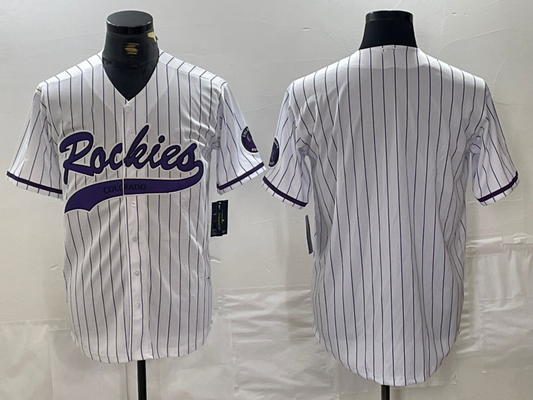 Colorado Rockies Blank White With Patch Cool Base Stitched Baseball Jersey - Main View