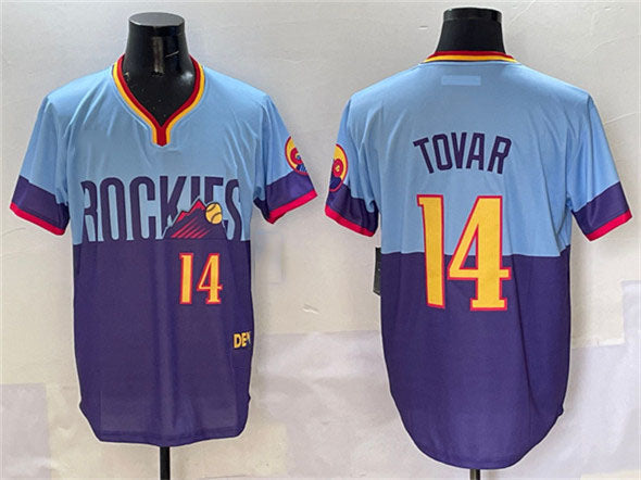 Colorado Rockies #14 Ezequiel Tovar Purple Light Blue 2025 City Connect Limited Stitched Baseball Jersey - Main View