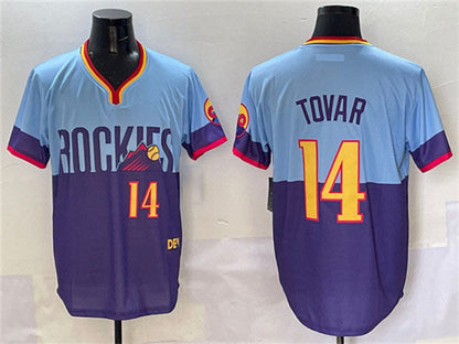 Colorado Rockies #14 Ezequiel Tovar Purple Light Blue 2025 City Connect Limited Stitched Baseball Jersey - Main View