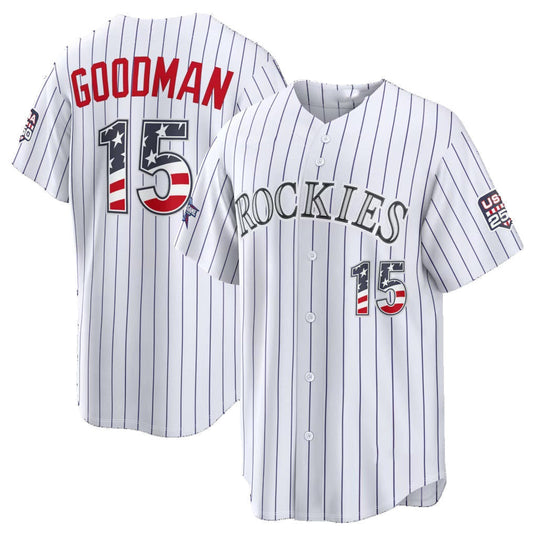 Colorado Rockies #15 Hunter Goodman 2026 All-Star Edition Stars & Stripes White Stadium Baseball Jersey - Main View