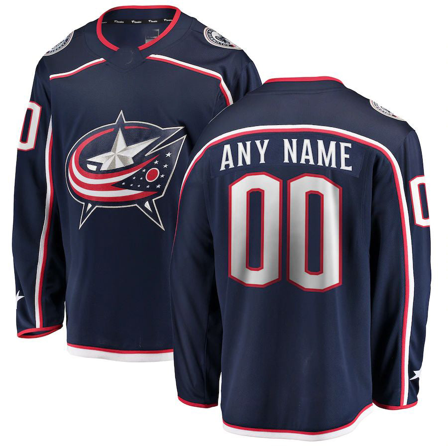 Custom C.Blue Jackets Fanatics Branded Home Breakaway Navy Stitched American Hockey Jerseys - Main View