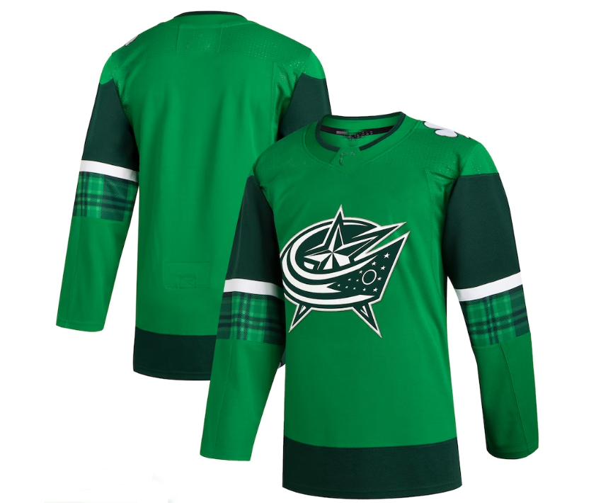 C.Blue Jackets 2023 St. Patrick's Day Primegreen Authentic Jersey - Kelly Green Stitched American Hockey Jerseys - Main View