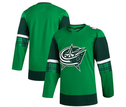 C.Blue Jackets 2023 St. Patrick's Day Primegreen Authentic Jersey - Kelly Green Stitched American Hockey Jerseys - Main View
