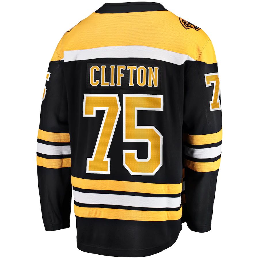 B.Bruins #75 Connor Clifton Fanatics Branded Replica Player Jersey Black Stitched American Hockey Jerseys - Main View