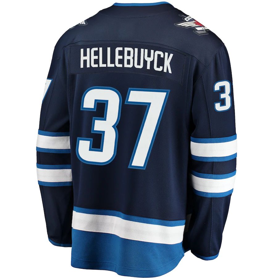 W.Jets #37 Connor Hellebuyck Fanatics Branded Breakaway Replica Jersey Navy Stitched American Hockey Jerseys - Main View