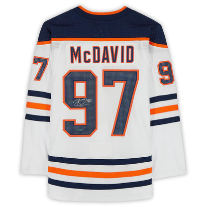 E.Oilers #97 Connor McDavid Fanatics Authentic Autographed Jersey Upper Deck White Stitched American Hockey Jerseys - Main View