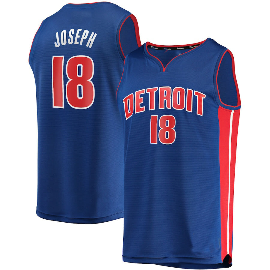 D.Pistons #18 Cory Joseph Fanatics Branded 2021-22 Fast Break Replica Jersey Icon Edition Blue Stitched American Basketball Jersey - Main View