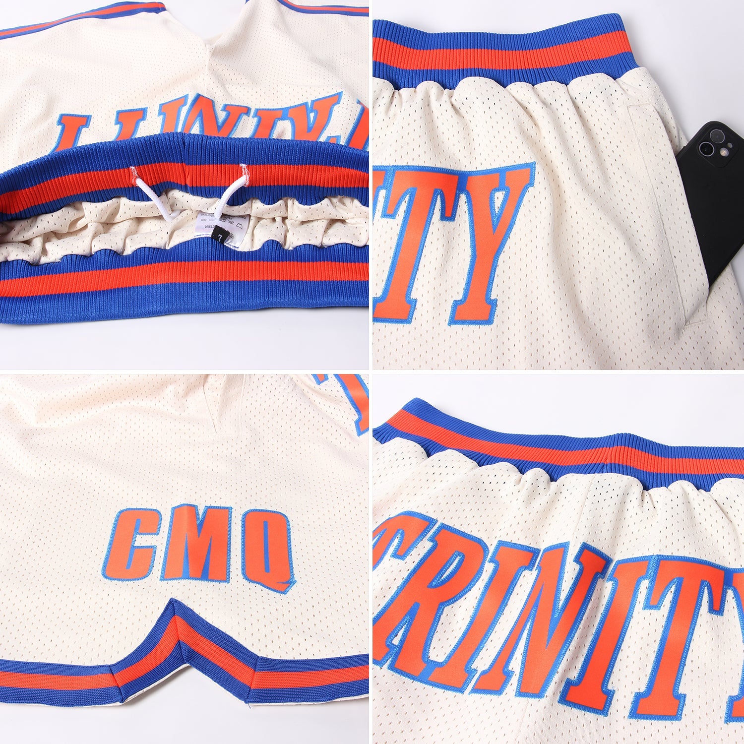 Custom Cream Orange-Royal Authentic Throwback Basketball Shorts view 4
