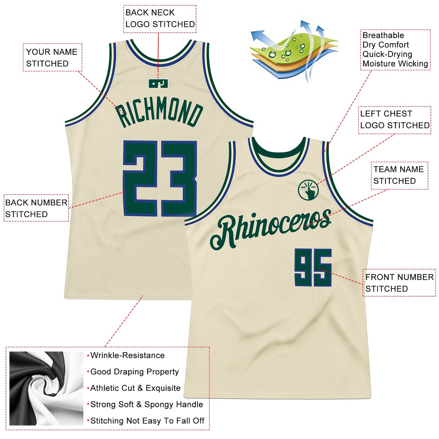 Custom Cream Hunter Green-Royal Authentic Throwback Basketball Jersey view 3