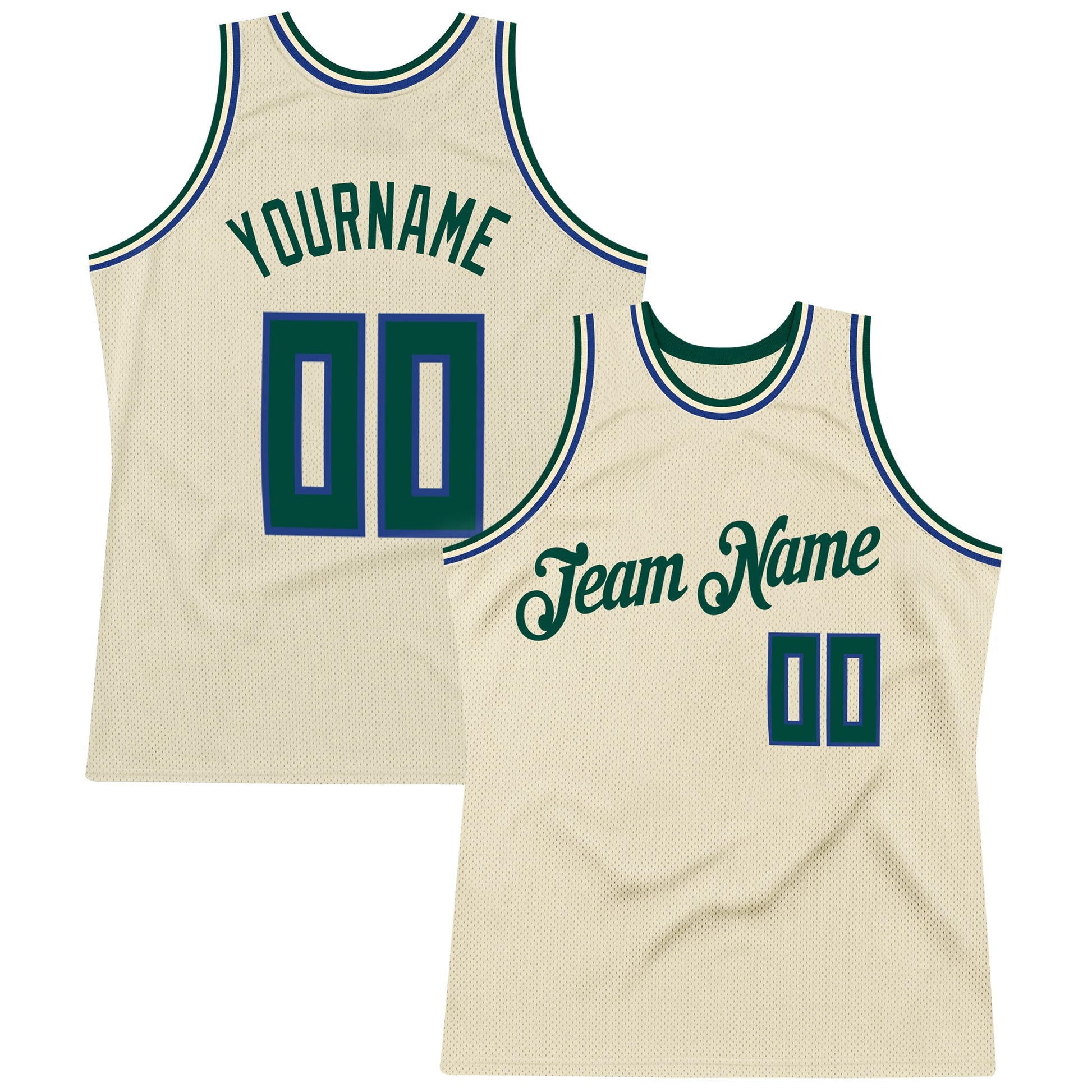 Custom Cream Hunter Green-Royal Authentic Throwback Basketball Jersey - Main View