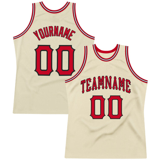 Custom Cream Red-Black Authentic Throwback Basketball Jersey - Main View