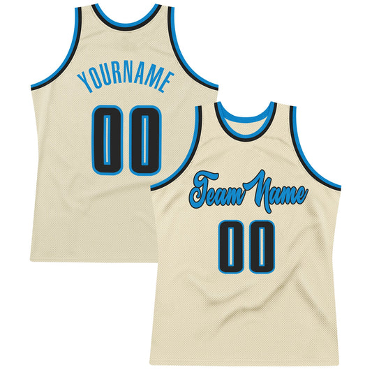 Custom Cream Black-Blue Authentic Throwback Basketball Jersey - Main View