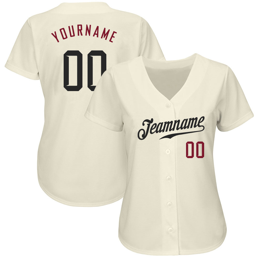 Custom Cream Black-Crimson Authentic Baseball Jersey view 3