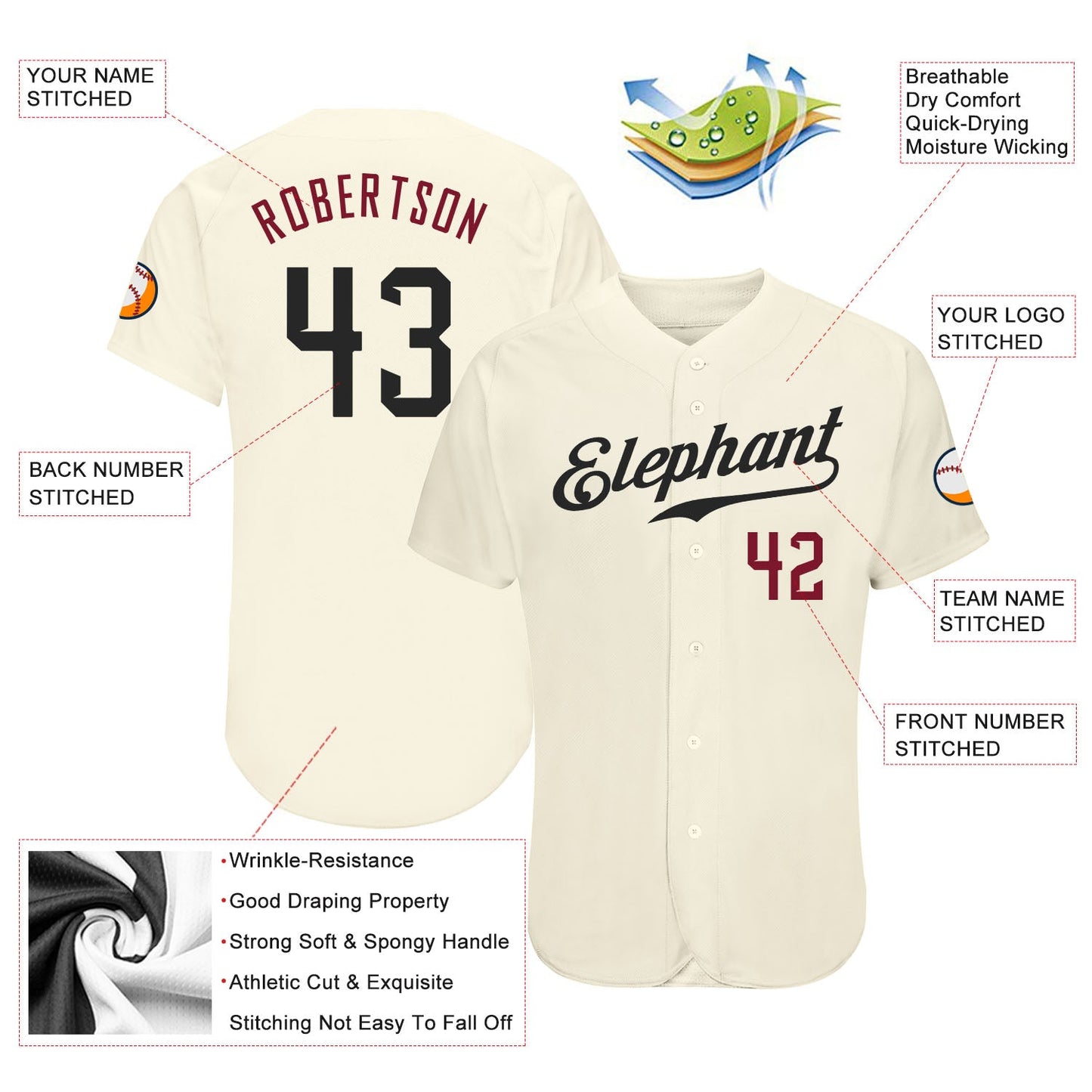 Custom Cream Black-Crimson Authentic Baseball Jersey view 4