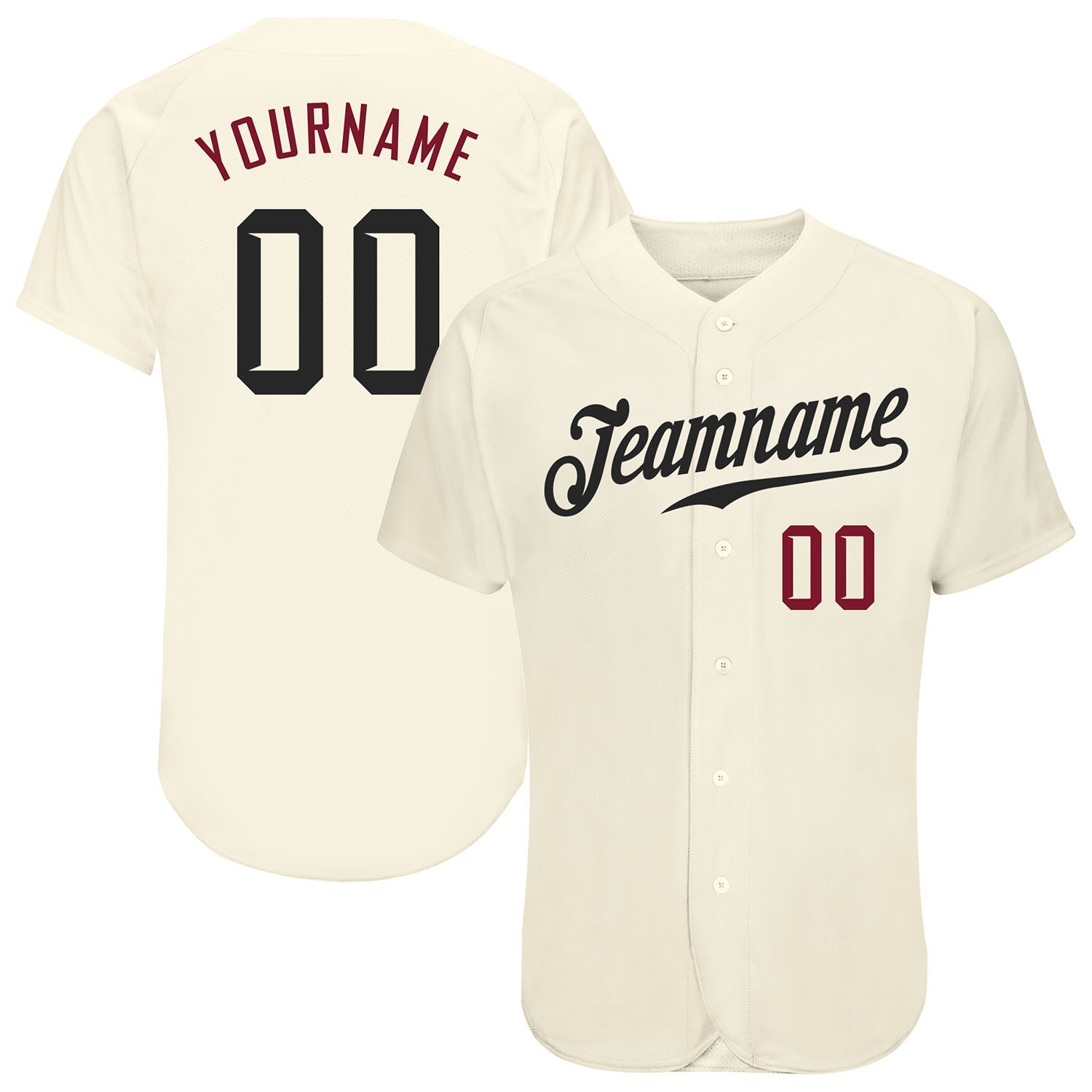 Custom Cream Black-Crimson Authentic Baseball Jersey - Main View