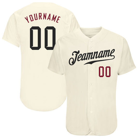 Custom Cream Black-Crimson Authentic Baseball Jersey - Main View