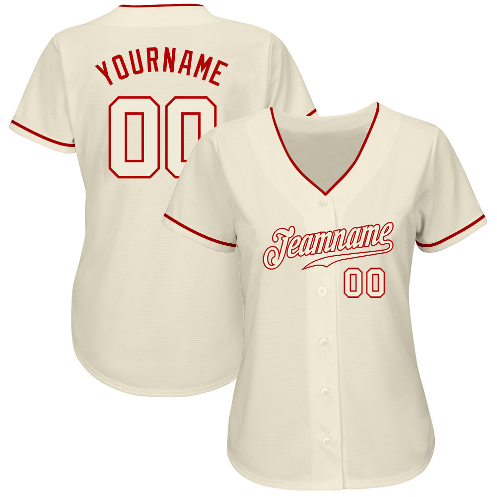 Custom Cream Cream-Red Authentic Baseball Jersey view 2