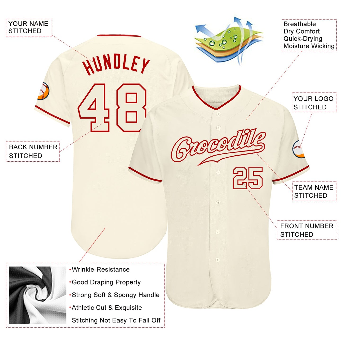 Custom Cream Cream-Red Authentic Baseball Jersey view 3