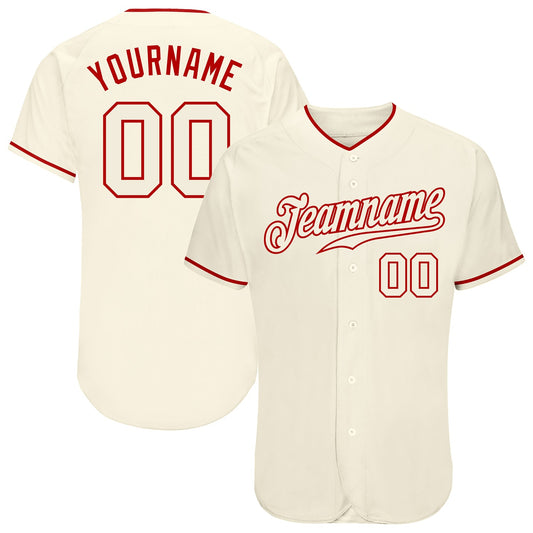 Custom Cream Cream-Red Authentic Baseball Jersey - Main View