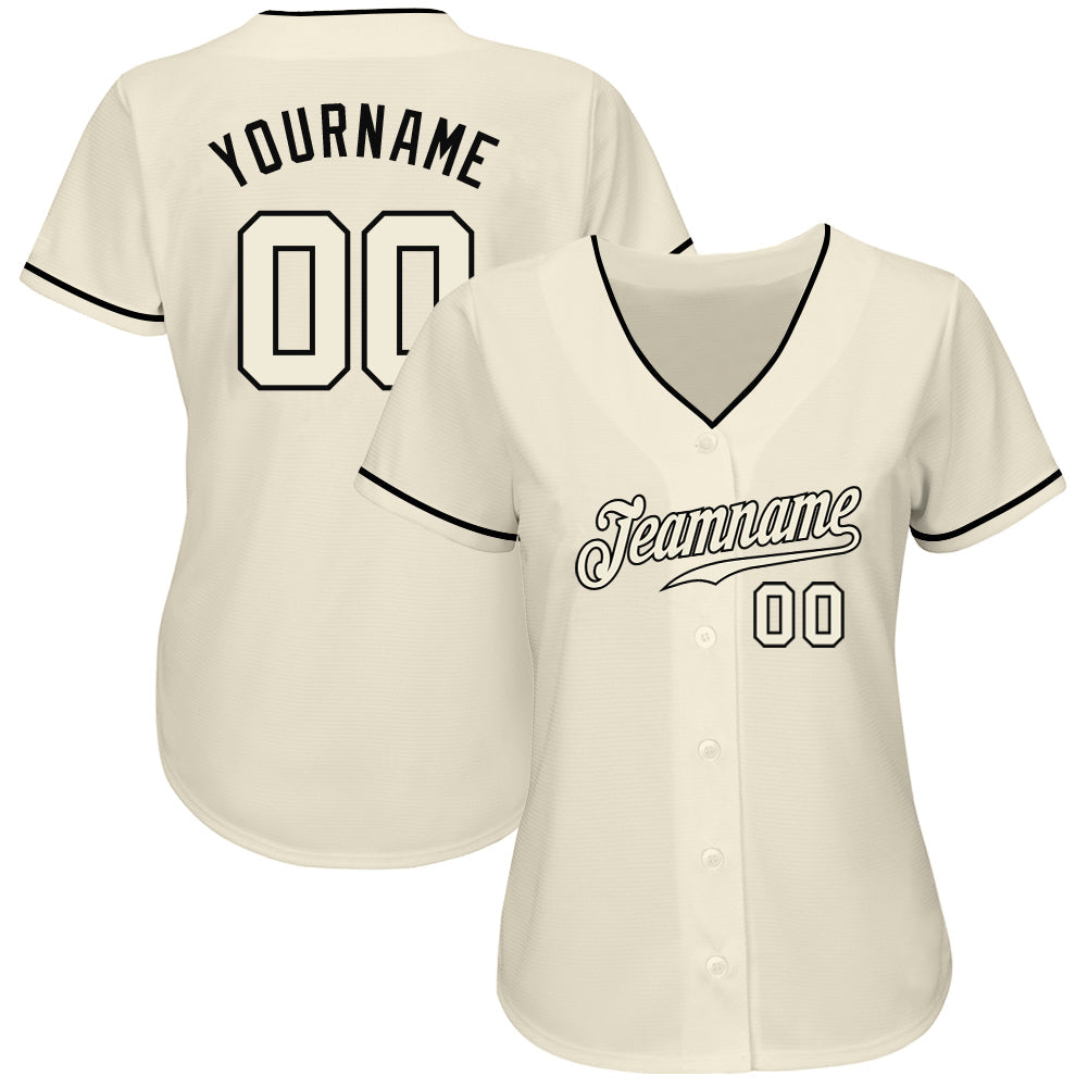 Custom Cream Cream-Black Authentic Baseball Jersey view 3