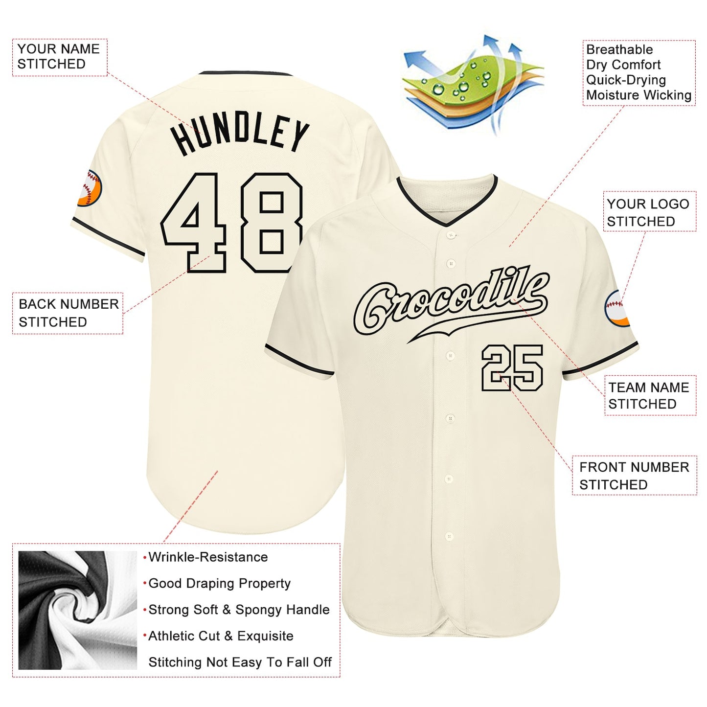 Custom Cream Cream-Black Authentic Baseball Jersey view 4