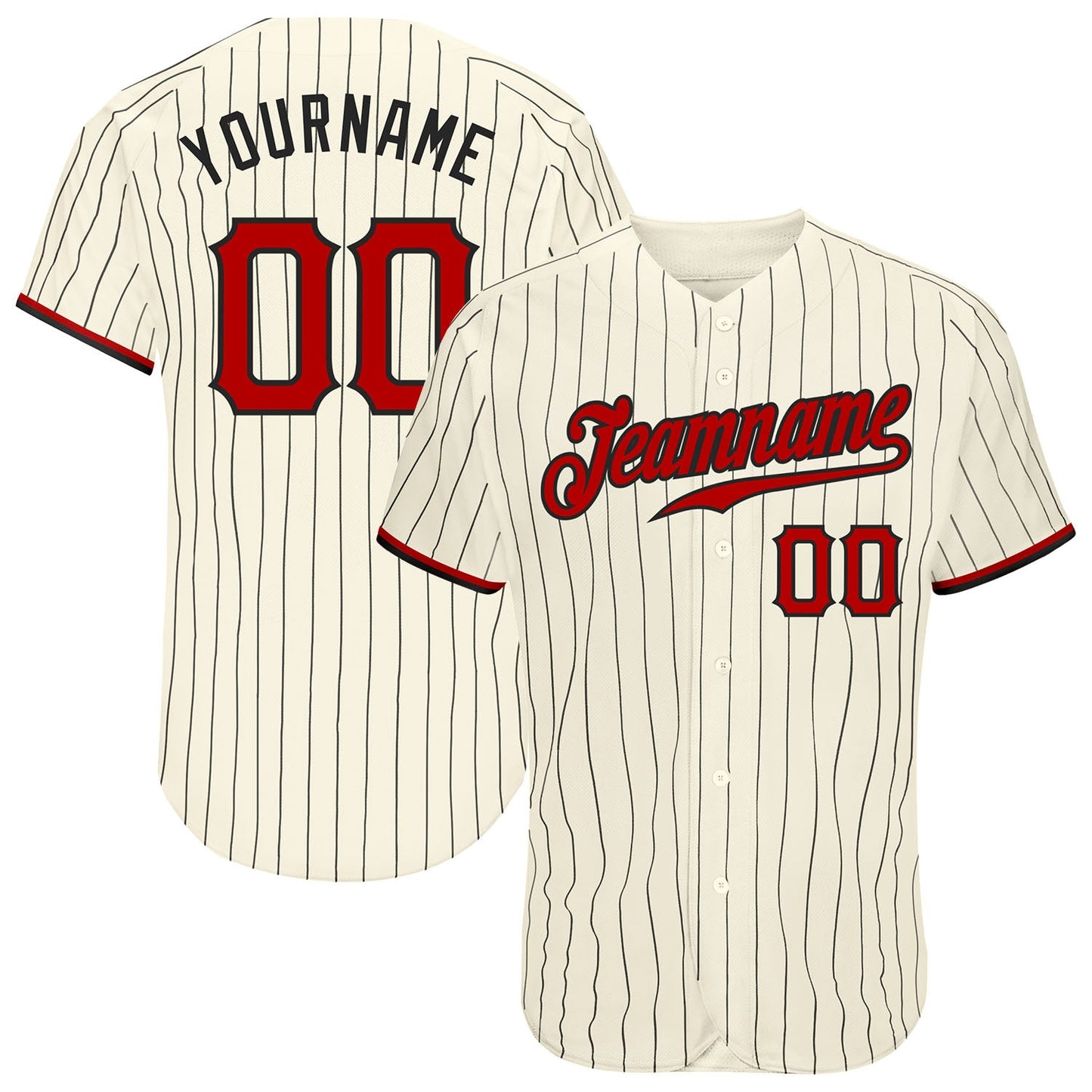 Custom Cream Black Pinstripe Red-Black Authentic Baseball Jersey - Main View