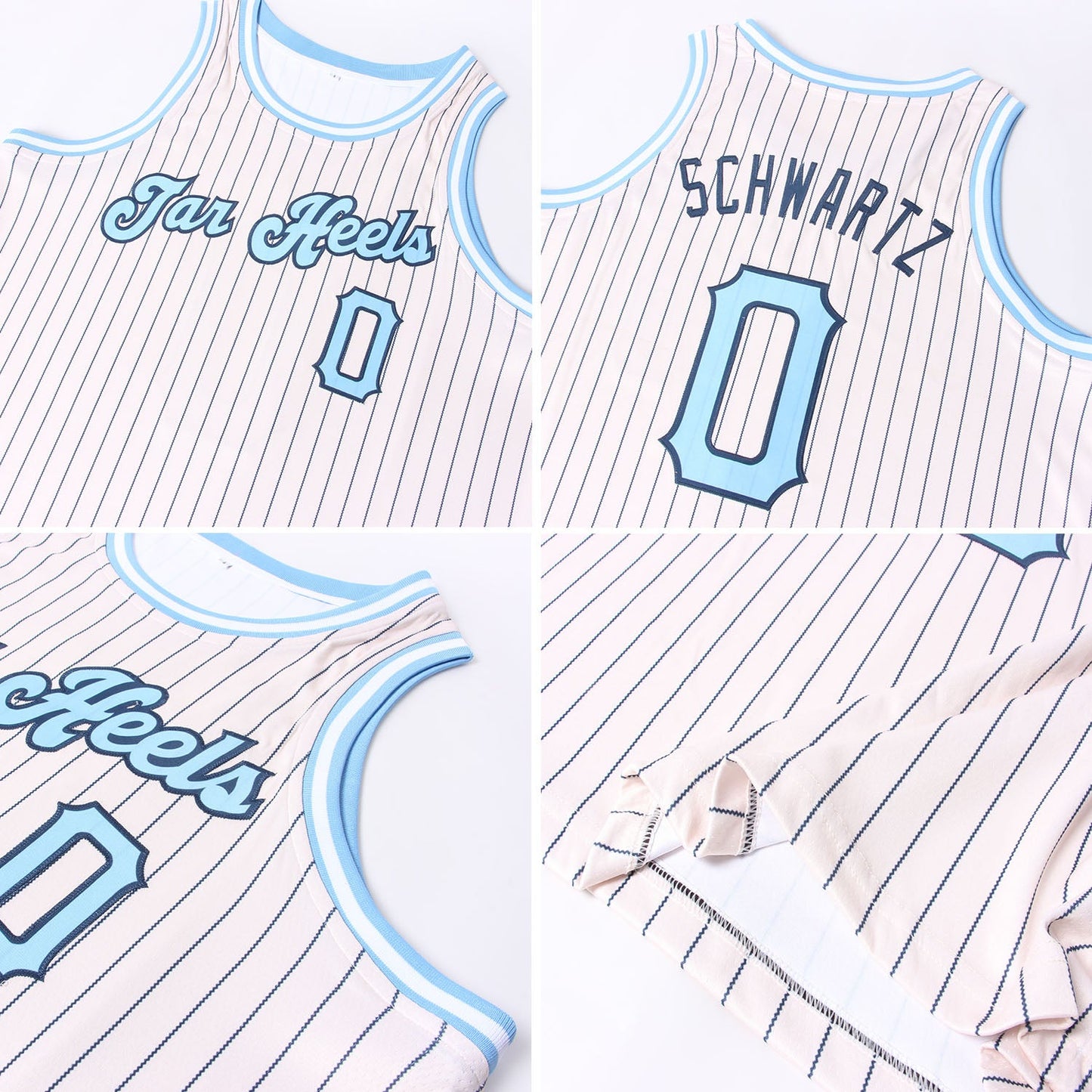 Custom Cream Navy Pinstripe Light Blue-Black Authentic Basketball Jersey view 5