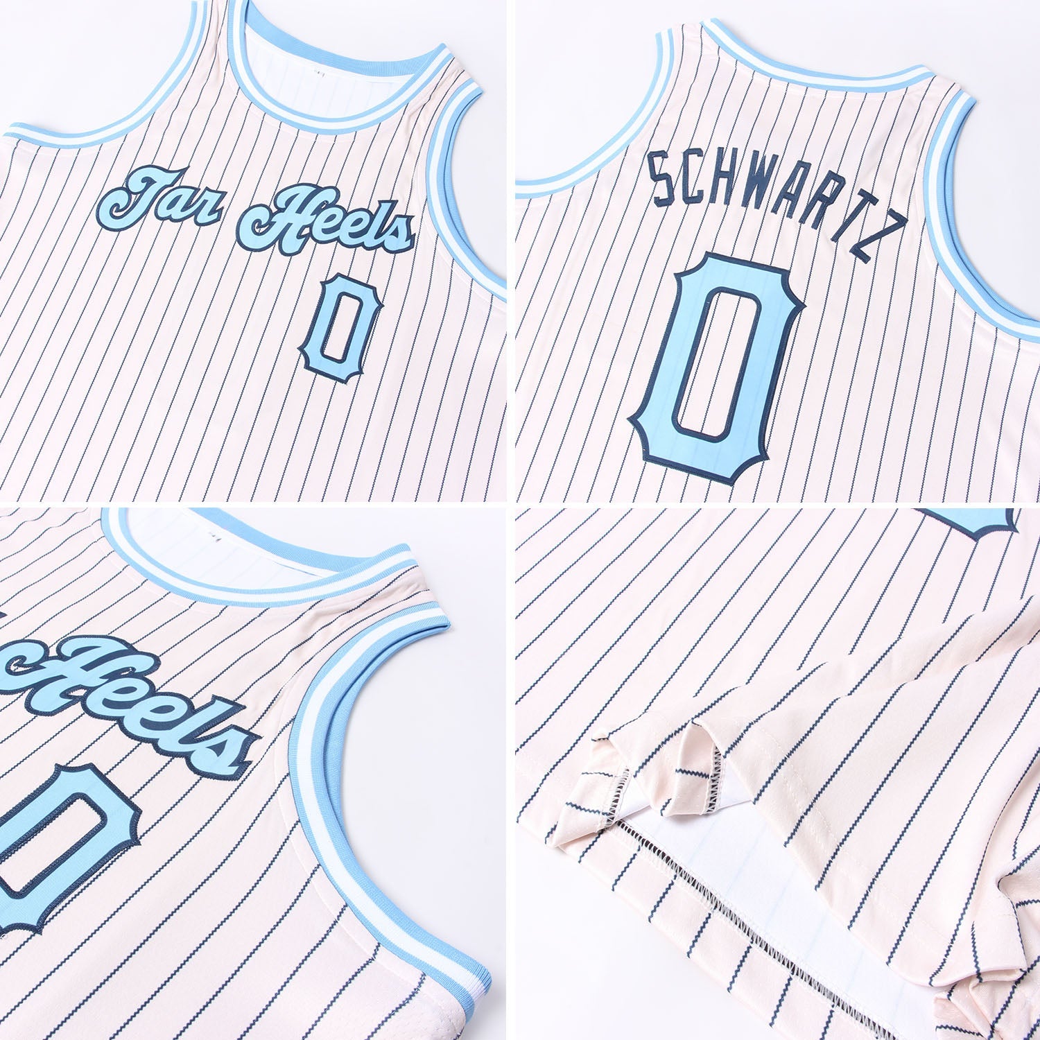Custom Cream Navy Pinstripe Light Blue-Black Authentic Basketball Jersey view 5
