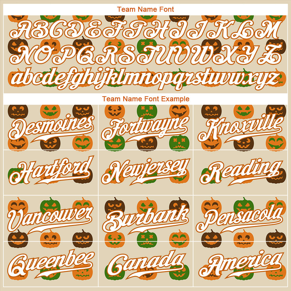 Custom Cream White-Texas Orange 3D Pattern Design Halloween Pumpkins Authentic Baseball Jersey view 4