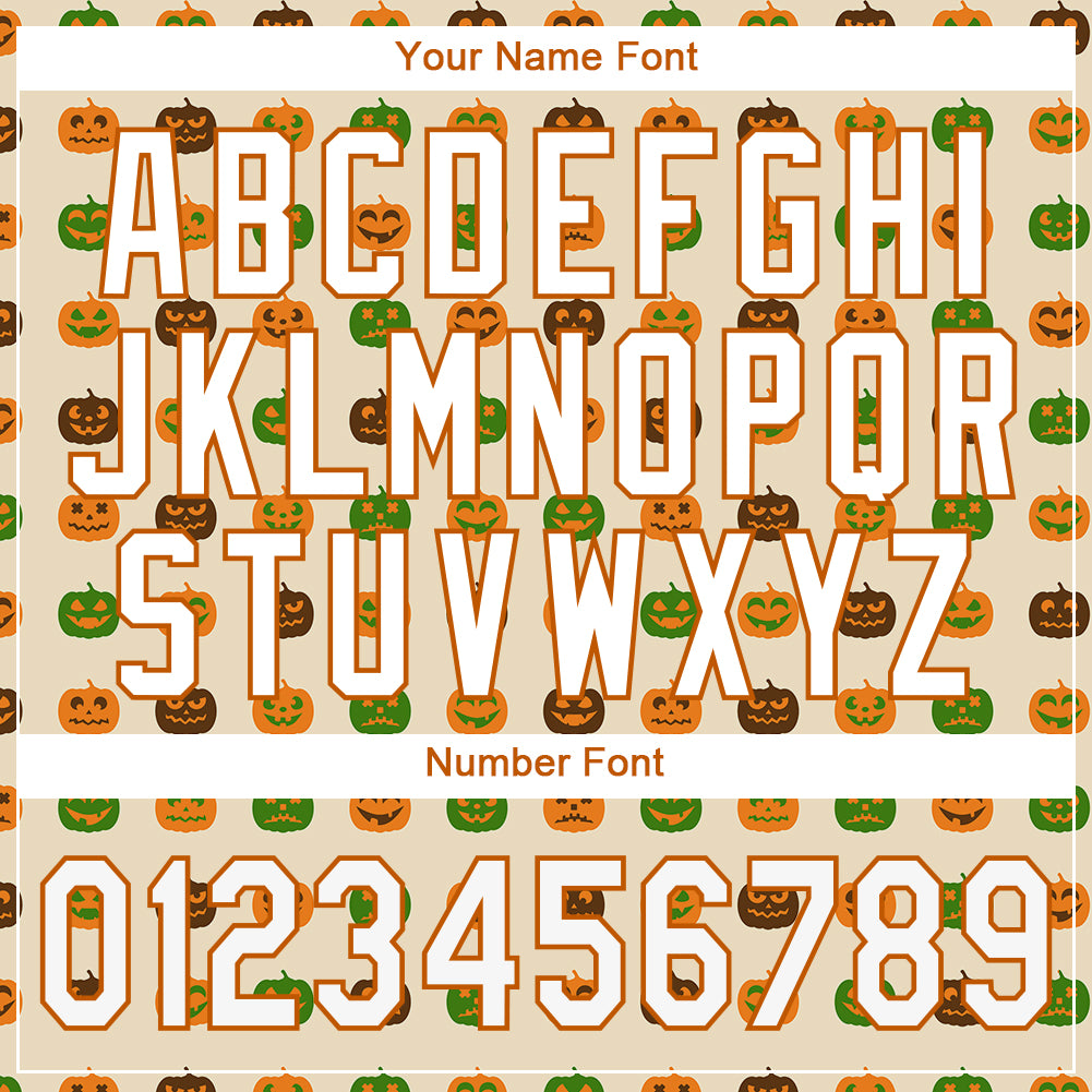 Custom Cream White-Texas Orange 3D Pattern Design Halloween Pumpkins Authentic Baseball Jersey view 5