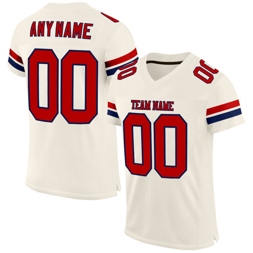 Custom Cream Red-Navy Mesh Authentic Football Jersey - Main View