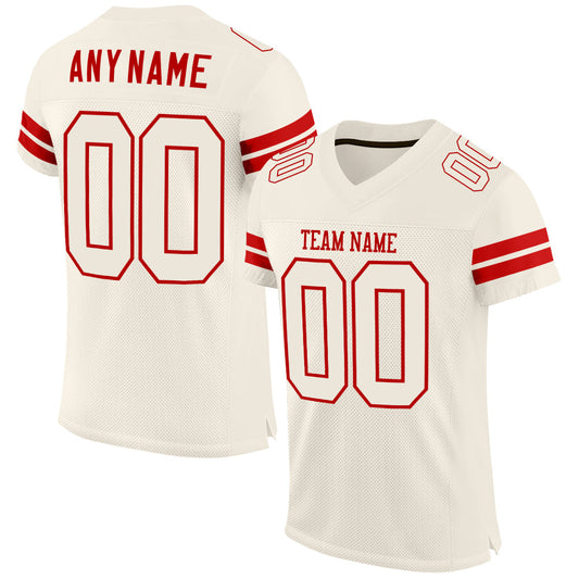 Custom Cream Cream-Red Mesh Authentic Football Jersey - Main View