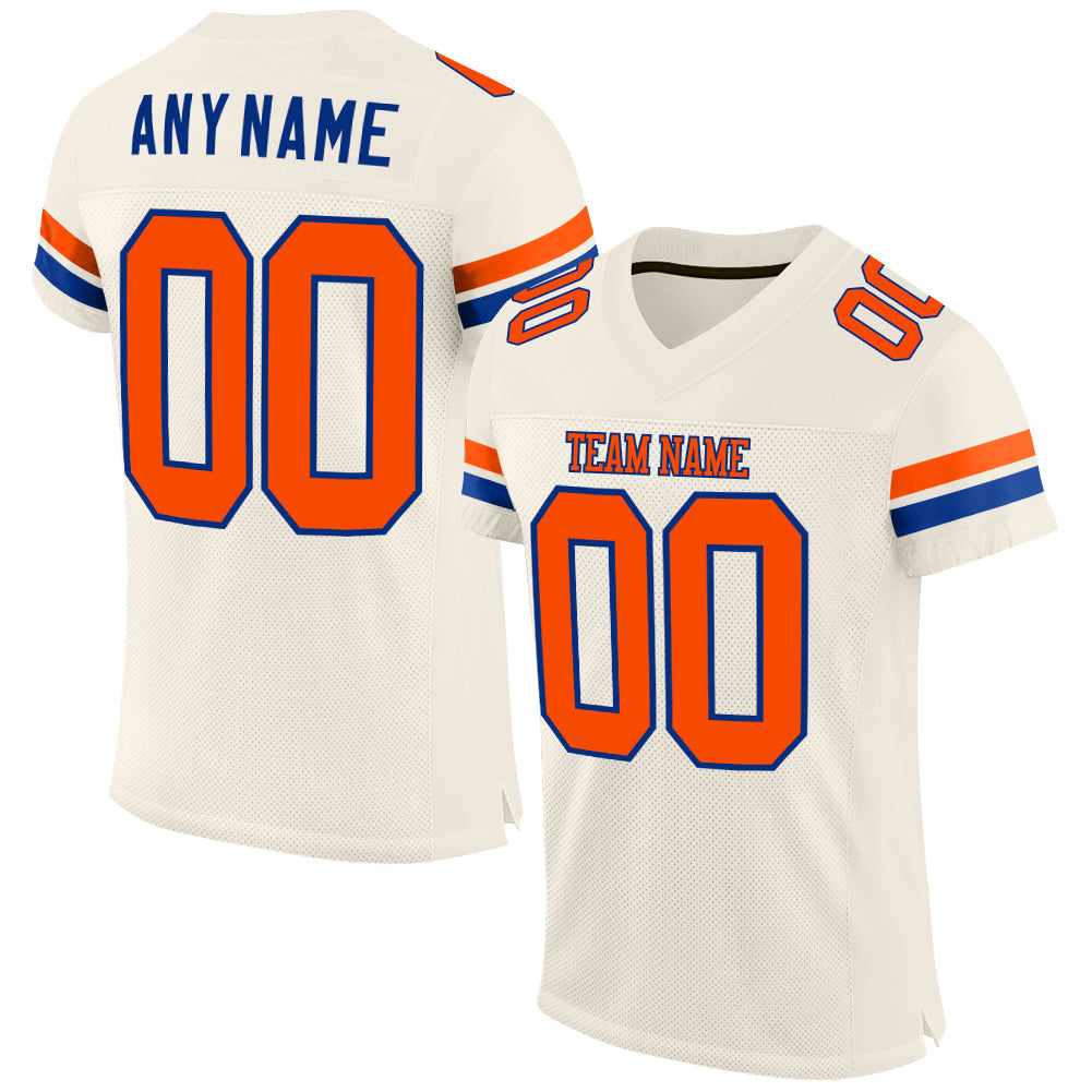 Custom Cream Orang-Royal Mesh Authentic Football Jersey - Main View