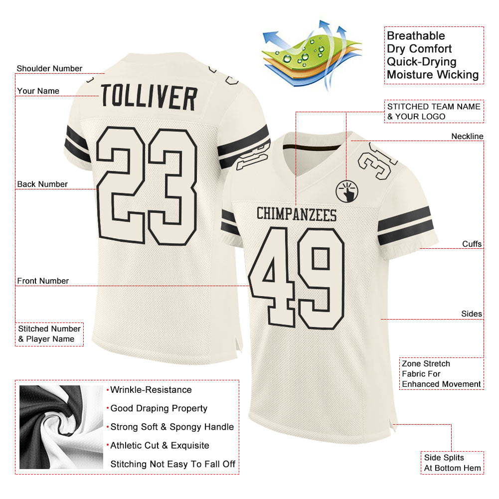 Custom Cream Cream-Black Mesh Authentic Football Jersey view 2